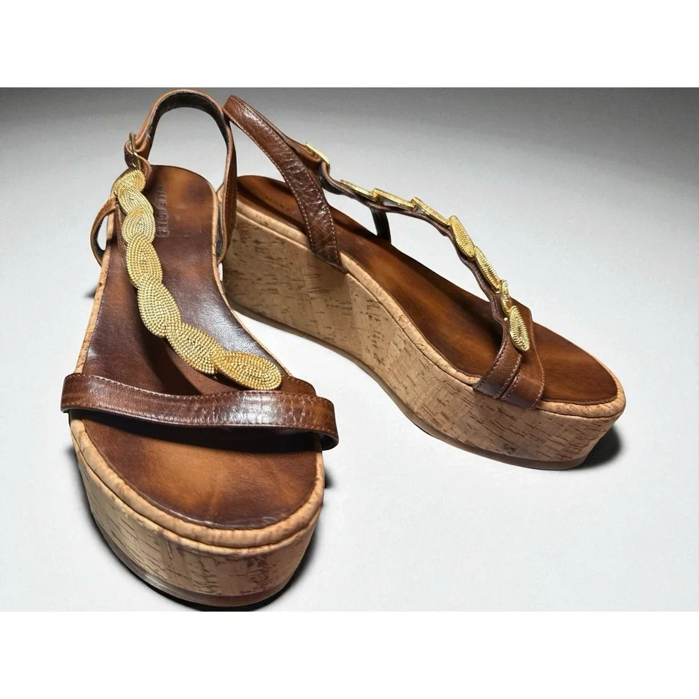 Genuine MAKIS KOTRIS handmade Wedge Platform Greek Sandals Women's Sz 7 eu 38